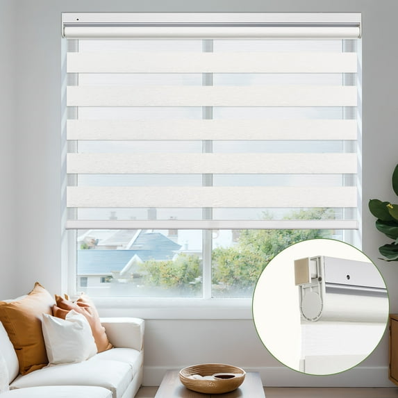 MiLin No Tools No Drill Cordless Zebra Blinds Blackout Zebra Windows Shades Dual Layer Roller Shades Thermal Insulated Reduce Noise Zebra Shades for Windows (Light Filtering Cream, 39 1/2"W X 72"H)