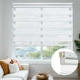 thumbnail image 1 of MiLin No Tools No Drill Cordless Zebra Blinds Blackout Zebra Windows Shades Dual Layer Roller Shades Thermal Insulated Reduce Noise Zebra Shades for Windows (Light Filtering White, 13"W X 72"H), 1 of 6