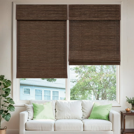 MiLin Roman Shades for Windows Cordless Blackout Roman Window Shades Blinds 100% Natural Linen Hand-Made Roman Blinds (Belgian Chocolate with Lining, Block 60%-70% Light, 66" W X 60" H)