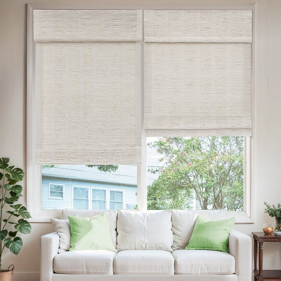 MiLin Roman Shades for Windows Cordless Blackout Roman Window Shades Blinds 100% Natural Linen Hand-Made Roman Blinds (Pecan Grove with Lining, Block 60%-70% Light, 67" W X 48" H)