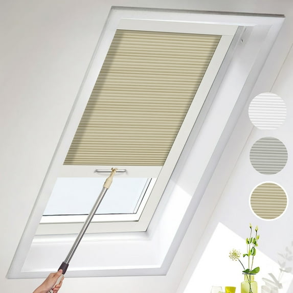 MiLin Skylight Blinds and Cordless Cellular Shades for Roof Inclined Plane Room Windows (Light Filtering Beige, 26 1/2" W X 48" H)