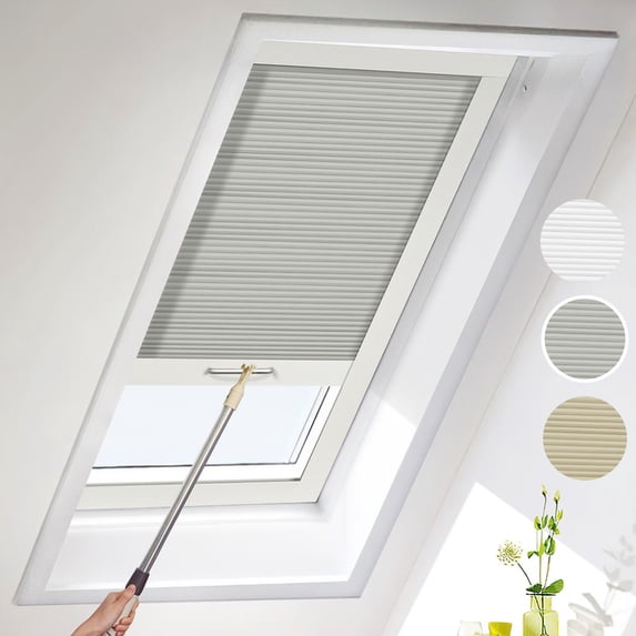 MiLin Skylight Blinds and Cordless Cellular Shades for Roof Inclined Plane Room Windows (Light Filtering Gray, 21" W X 48" H)