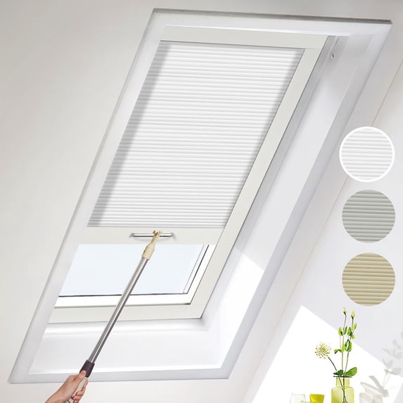 MiLin Skylight Blinds and Cordless Cellular Shades for Roof Inclined Plane Room Windows (Light Filtering White, 30" W X 60" H)