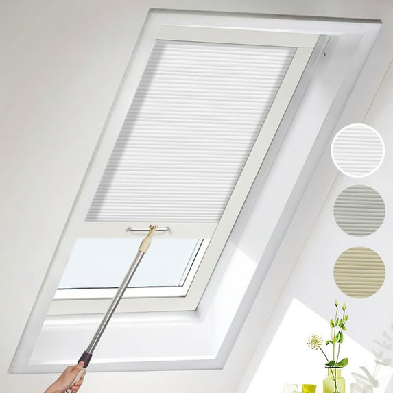 MiLin Skylight Blinds and Cordless Cellular Shades for Roof Inclined Plane Room Windows (Light Filtering White, 33 1/2" W X 60" H)