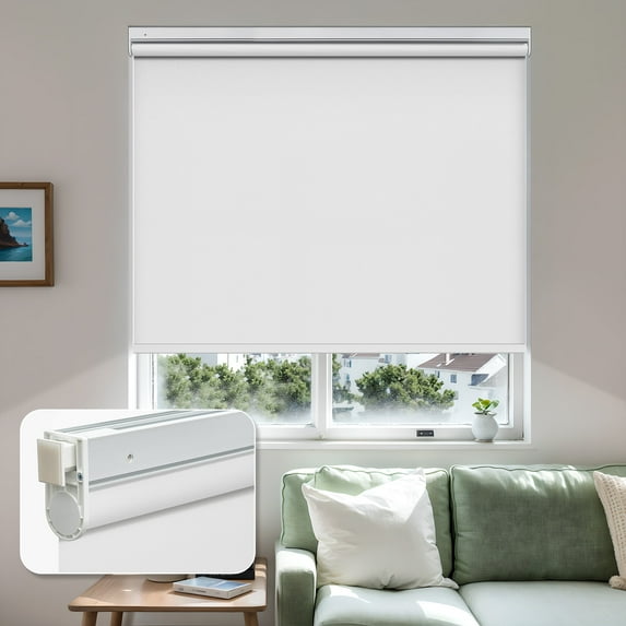 MiLin No Tools No Drill Cordless Roller Shades Roller Windows Shades Thermal Insulated Reduce Noise Privacy Window Roller Blinds for Home and Office (Blakcout, White, 45 1/2"W X 48"H)