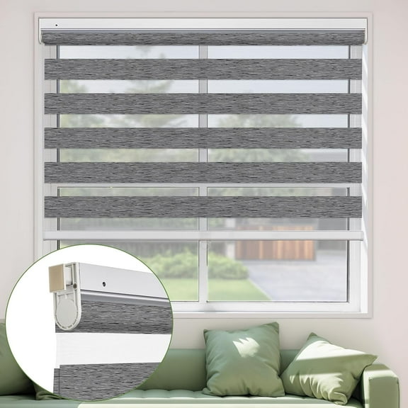 MiLin No Tools No Drill Cordless Zebra Roller Blinds Light Filtering Privacy Protection Zebra Windows Shades Dual Layer Sheer Roller Shades Zebra Blinds for Windows (Black, 13 3/4" W x 72" H)