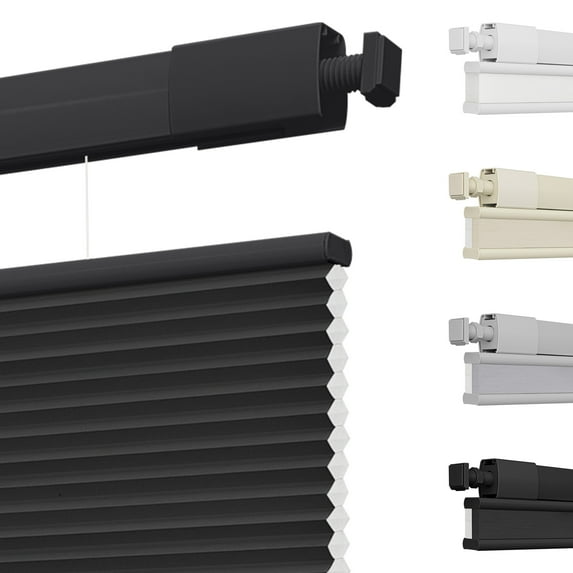MiLin Top Down Bottom Up Cordless Cellular Shades No Drill Color-Matched No Tools Cellular Blinds for Windows Honeycomb Design Indoor Shades (Light Filtering Black, 24 1/2" W X 48" H)