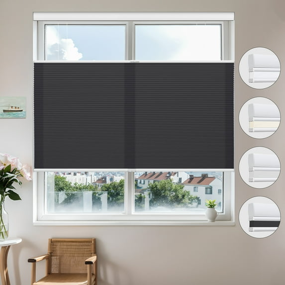 MiLin Top Down Bottom Up Cellular Blinds for Windows Cordless Cellular Shades Honeycomb Design Room Darkening Shades for Home, Bedroom, Office (Light Filtering Black, 43" W X 48" H)