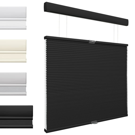 MiLin Top Down Bottom Up Cordless Cellular Shades Color-Matched Cellular Blinds for Windows Honeycomb Design Blinds Shades (Light Filtering, Black, 57"W X 60"H)