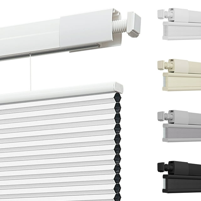 MiLin Top Down Bottom Up Cordless Cellular Shades No Drill Color-Matched No Tools Cellular Blinds for Windows Honeycomb Design Indoor Shades (Blackout White, 55" W X 60" H)