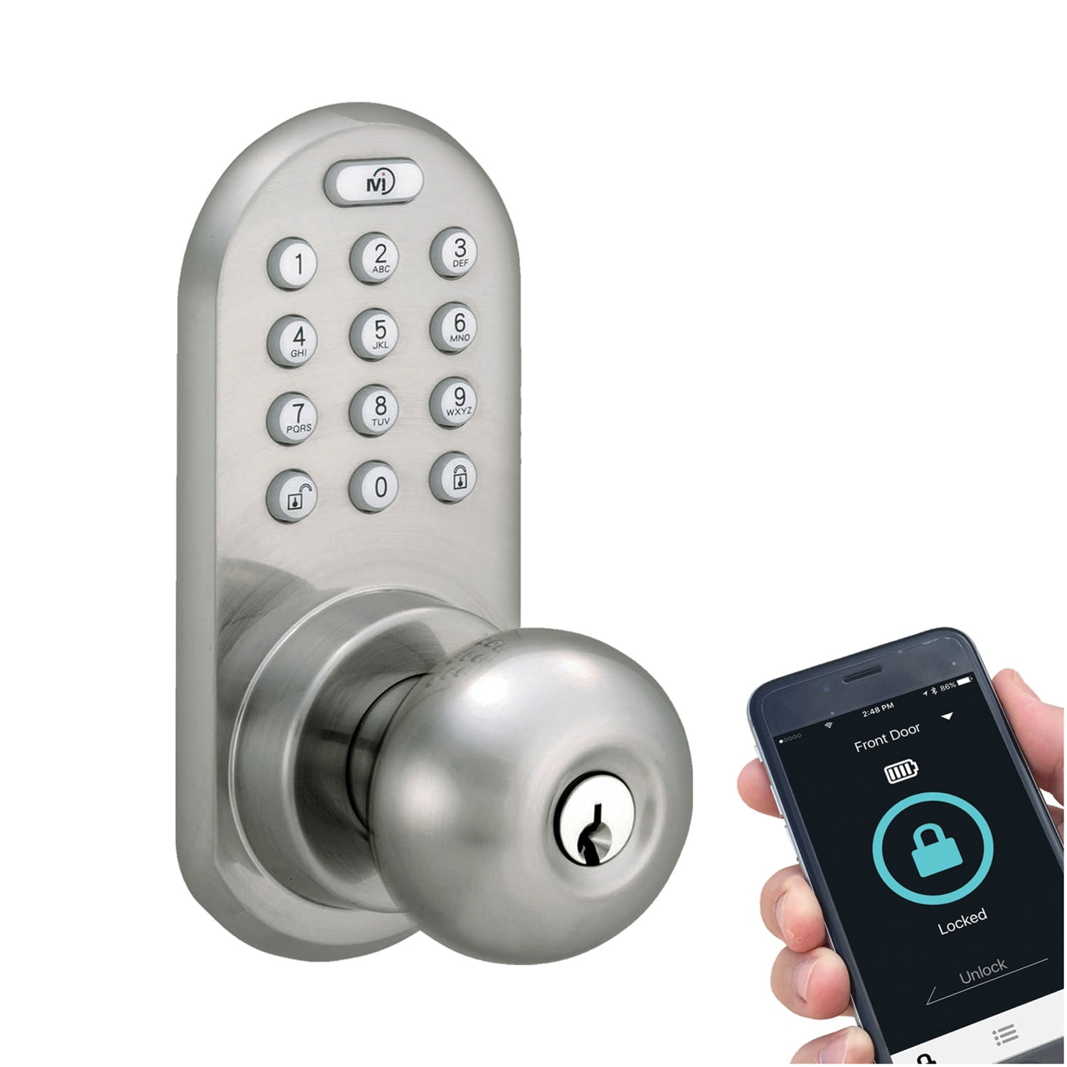 MiLocks BLQKK01SN Bluetooth/Keypad Doorknob, Satin Nickel