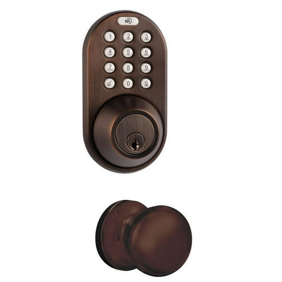 MiLocks Digital Deadbolt Door Lock and Passage Knob Combo, Oil-Rubbed Bronze Finish with Keyless Entry via Remote Control and Keypad Code for Exterior Doors (XFK-02OB)
