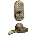 thumbnail image 1 of MiLocks Digital Deadbolt Door Lock and Passage Lever Combo, Antique Brass Finish with Keyless Entry via Remote Control and Keypad Code for Exterior Doors (XFL-02AQ), 1 of 3