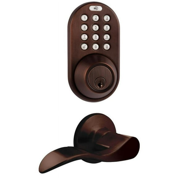 MiLocks Digital Deadbolt Door Lock and Passage Lever Combo, Oil-Rubbed Bronze Finish with Keyless Entry via Remote Control and Keypad Code for Exterior Doors (XFL-02OB)