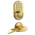 thumbnail image 1 of MiLocks Digital Deadbolt Door Lock and Passage Lever Combo, Polished Brass Finish with Keyless Entry via Remote Control and Keypad Code for Exterior Doors (XFL-02P), 1 of 3