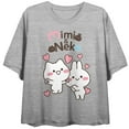 thumbnail image 1 of MiMi & Neko Happy Characters With Hearts Women's Heather Gray Short Sleeve Crew Neck Crop Tee-Large, 1 of 7