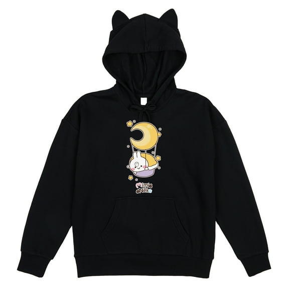 MiMi & Neko Night Moon Stars Character on Black Cat Adult Hoodie-XXL