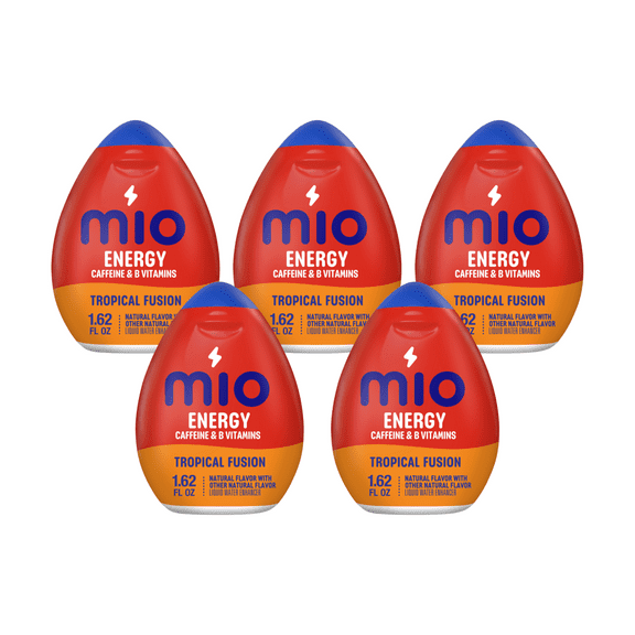 MiO Energy Tropical Fusion Liquid Water Enhancer, Caffeinated, 1.62 fl oz Bottle (Pack-5)