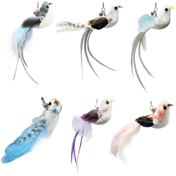 MiOYOOW Cat Feather Toys Refills, 6PCS Cat Toy Wand Replacement Bird Feather Interactive Cat Angel Replacement Toy With Bell & Feather For Cat Toy