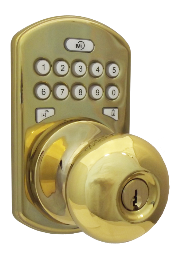 Keyless Entry Door Knob Lock Polish Brass with Electronic Digital Keypad and 2 Keys