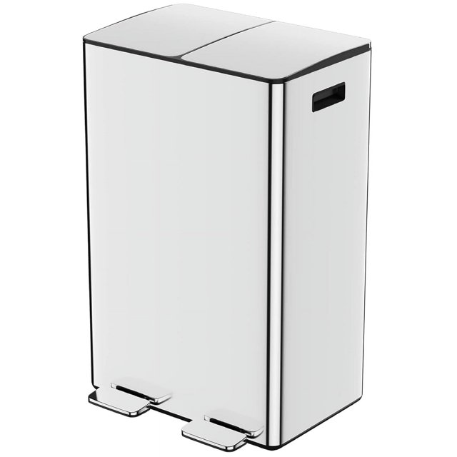 16 Gallon Dual Garbage Bin Recycle Combo, Slim Stainless Steel