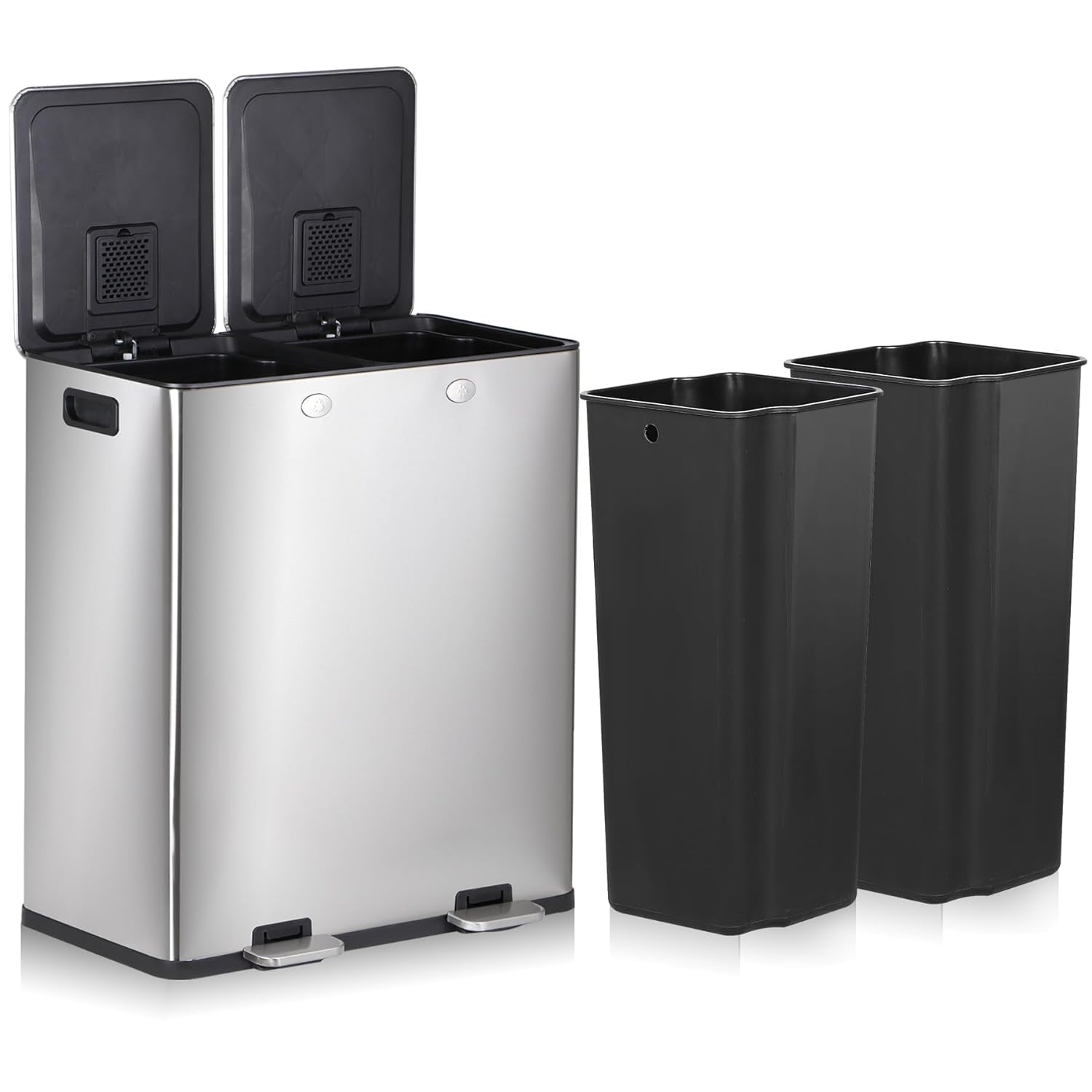 Dual Compartment Recycling Kitchen Step Trash Can, 16 Gallon 60