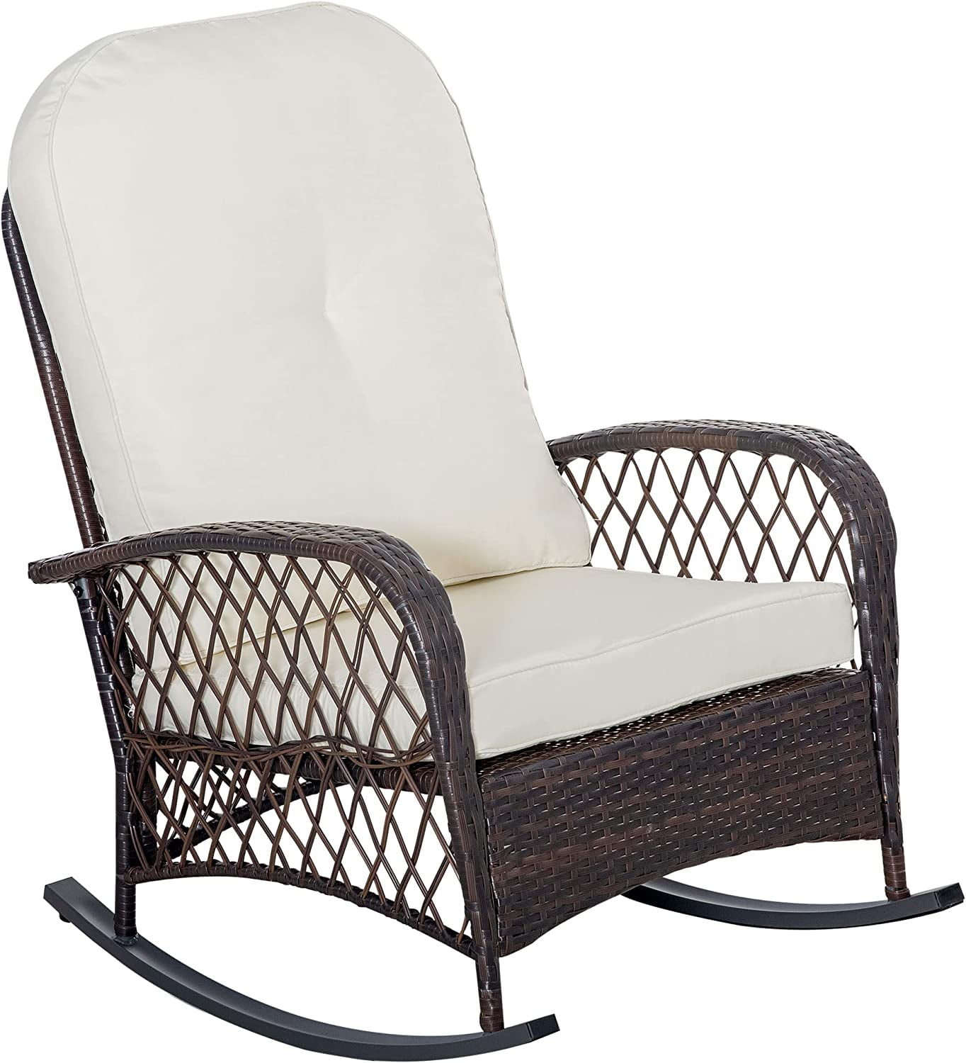 Outdoor Wicker Rocking Chair with Wide Seat, Thick, Soft Cushion