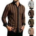 thumbnail image 1 of MiYuan Men's Textured Striped Shirts Casual Button down Long Sleeve Shirt Collared, Vintage for Daily Wear, 1 of 7