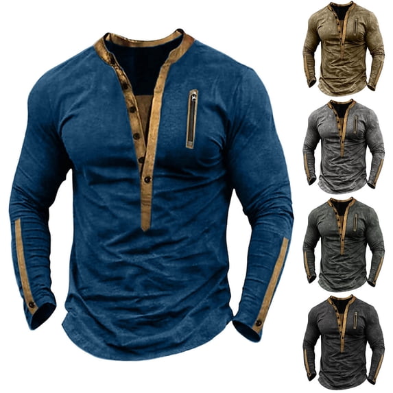MiYuan Mens Distressed Henley Raglan Long Sleeve Shirts Front Placket Retro Long Sleeve Tee Shirts Casual Button down Washed T-Shirts for Men