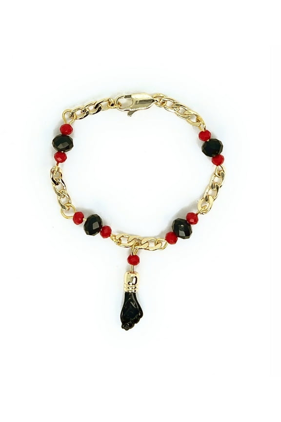 14KT Gold Plated Black Evil Eye Charm Bracelet, Adjustable 5" Chain