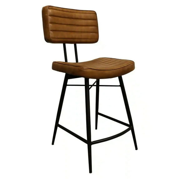 Mia 24 Inch Counter Stool Set of 2 Hand Dyed Brown Leather Deep Tufting