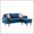 thumbnail image 1 of Mia 70\" Modern Blue Linen Sectional Sofa Chaise with Reversible Chaise, USB Chargers & Pillows | Blue | Linen | Square Arms, 1 of 5