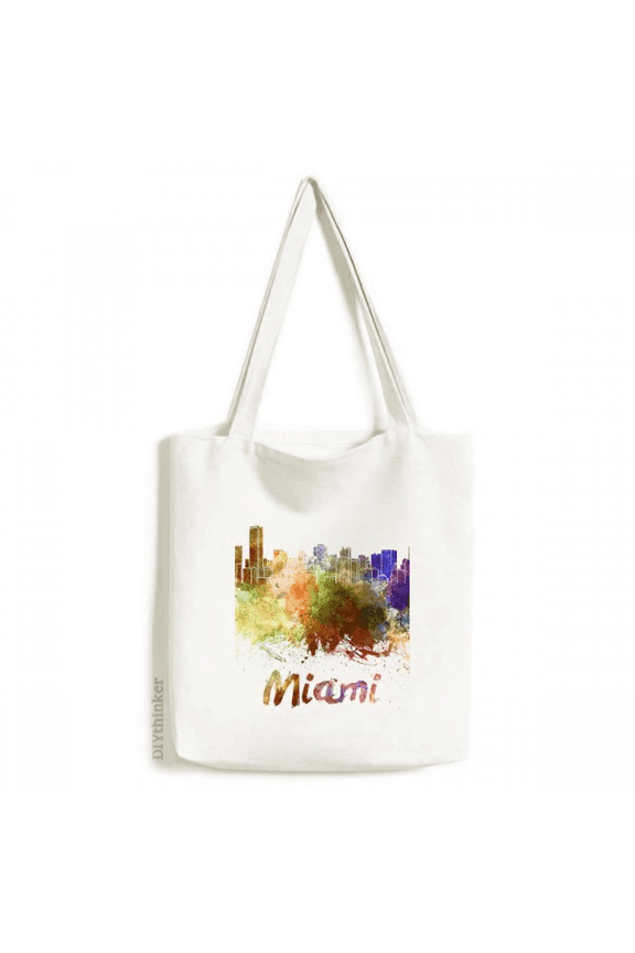 Mia America City Watercolor Tote Canvas Bag Shopping Satchel Casual Handbag