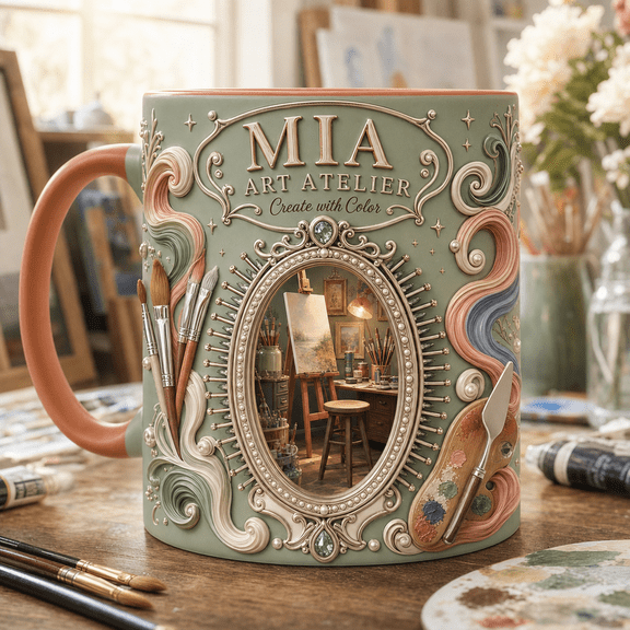 Mia Art Atelier Ceramic Mug Artist Studio Design for Coffee Desk Painters