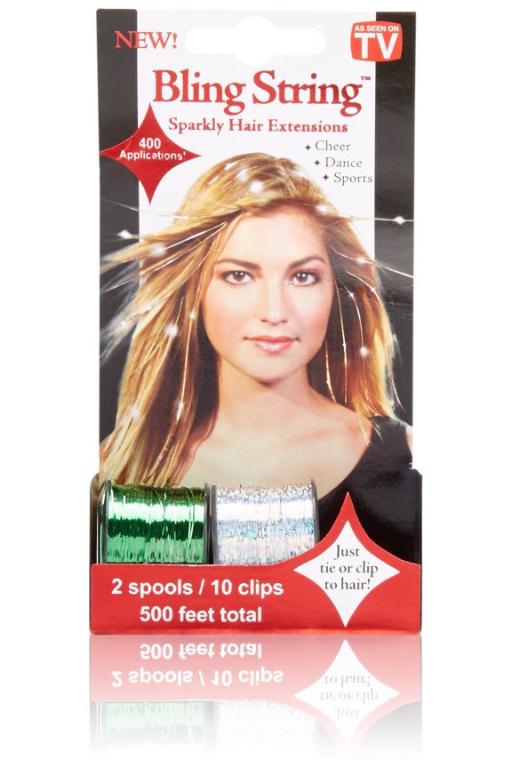 Bling String Green & Silver 2 spools/ 10 Clips