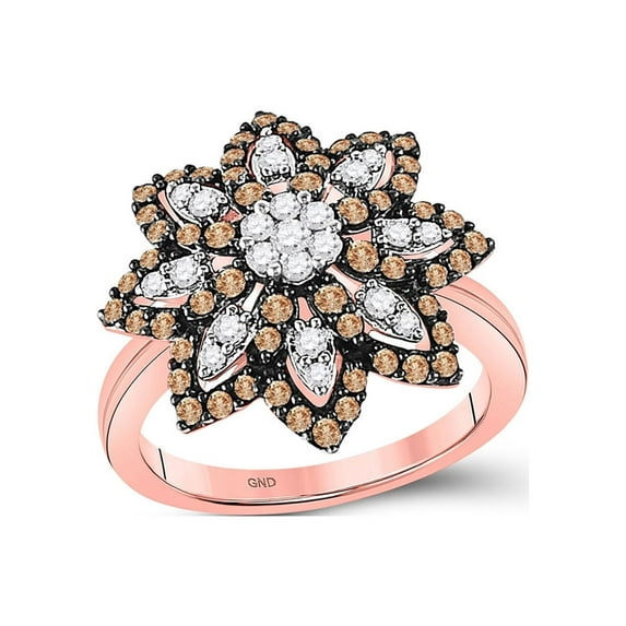 Mia Diamonds 10kt Rose Gold Womens Round Brown Diamond Flower Cluster Ring 1 Cttw