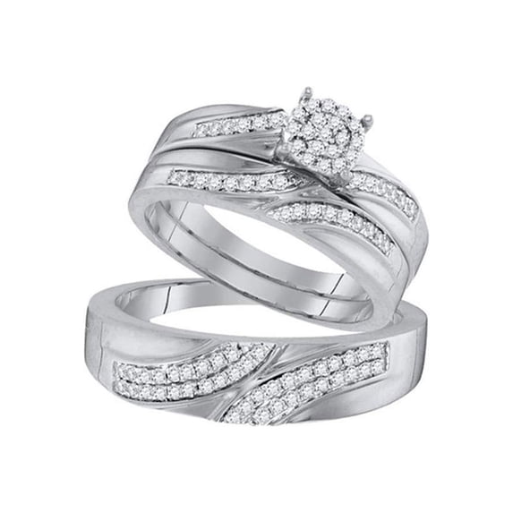 Mia Diamonds 10kt White Gold His Hers Round Diamond Cluster Matching Wedding Set 1/2 Cttw