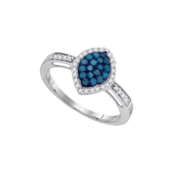 Mia Diamonds 10kt White Gold Womens Round Blue Color Enhanced Diamond Oval Frame Cluster Ring 1/3 Cttw