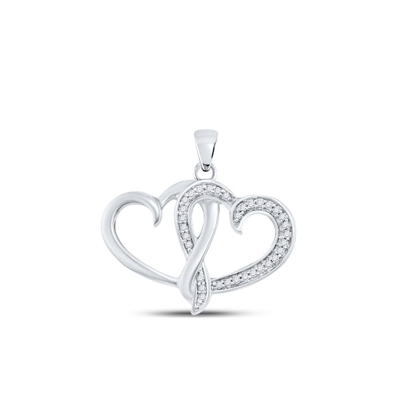 Mia Diamonds 10kt White Gold Womens Round Diamond Double Joined Heart Pendant 1/10 Cttw