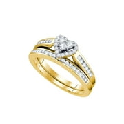 Mia Diamonds 10kt Yellow Gold Diamond Heart Bridal Wedding Ring Band Set 1/2 Cttw