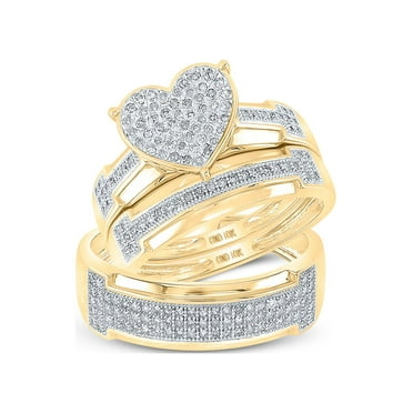 Mia Diamonds 10kt Yellow Gold His Hers Round Diamond Heart Matching Wedding Set 1/2 Cttw