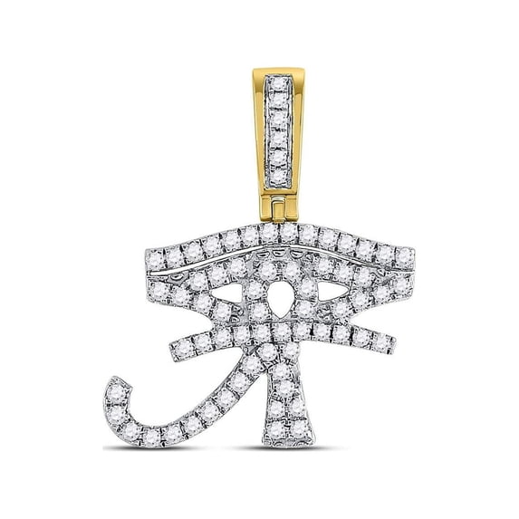 Mia Diamonds 10kt Yellow Gold Mens Round Diamond Eye of Ra Charm Pendant 7/8 Cttw