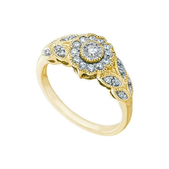 Mia Diamonds 10kt Yellow Gold Womens Round Diamond Solitaire Floral Cluster Milgrain Ring 1/3 Cttw