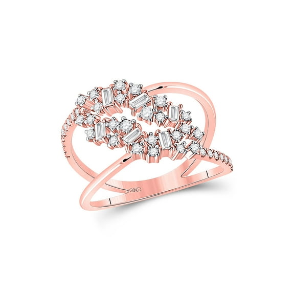 Mia Diamonds 14kt Rose Gold Womens Baguette Round Diamond Scattered Band Ring 3/8 Cttw