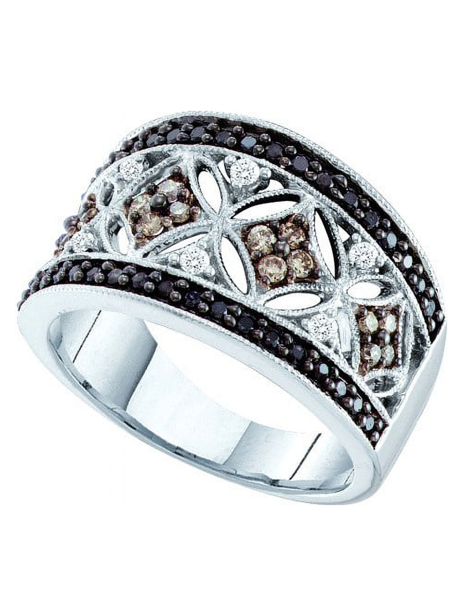 Mia Diamonds 14kt White Gold Womens Round Black Brown Diamond Band Ring 1/2 Cttw - Walmart.com