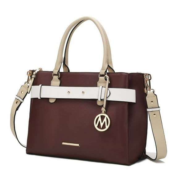 Mia K Jamie Multi-Functional Satchel Handbag Vegan Leather Gold Hardware 17.5"