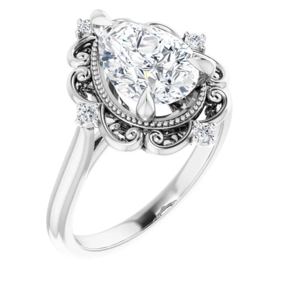 Mia Pear Lab Diamond Engagement Ring Vintage Halo Solitaire 1.60 Carat