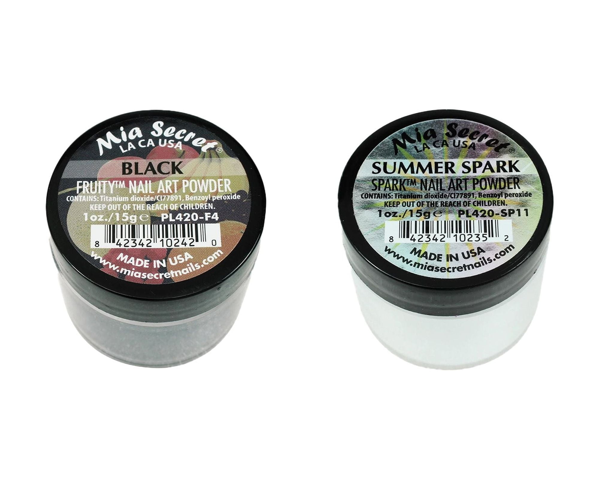 Mia Secret - 1oz - Fruity Nail Art Powder Black 1oz & Spark Nail Art Powder Summer Spark 1oz - COMBO