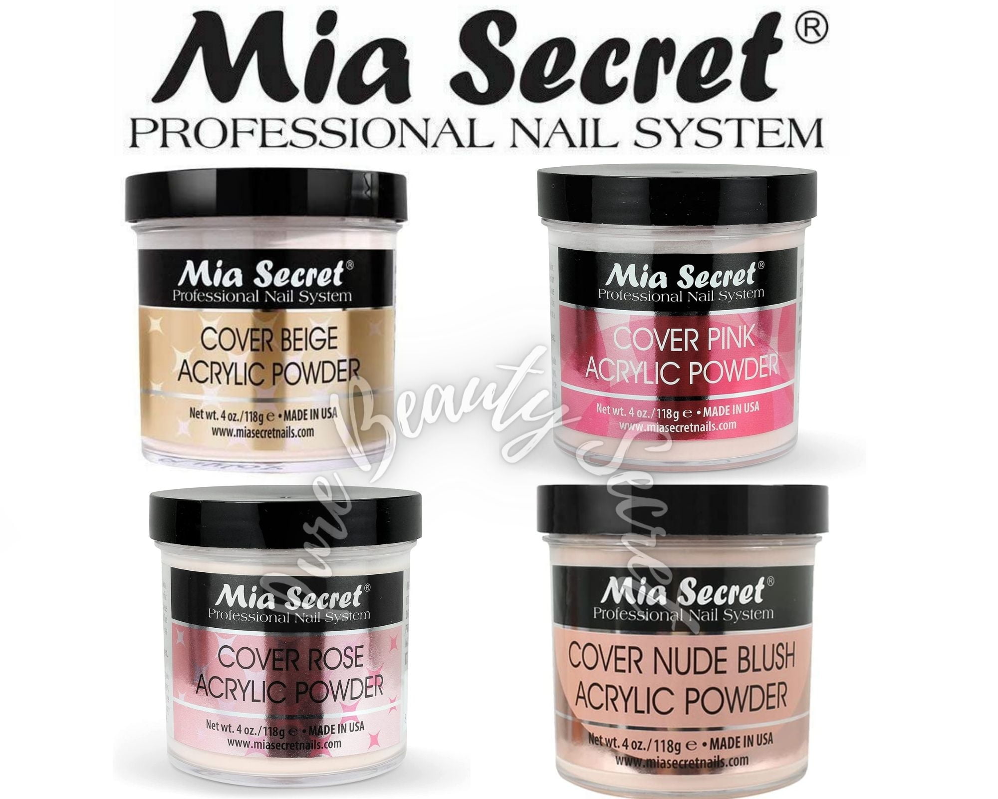 Mia Secret Acrylic Cover Powder 4 oz x 4 (Beige/Pink/Rose/Nude)