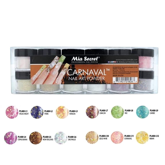 Mia Secret Acrylic Nail Art Powder Carnaval Collection 12 Different Colors
